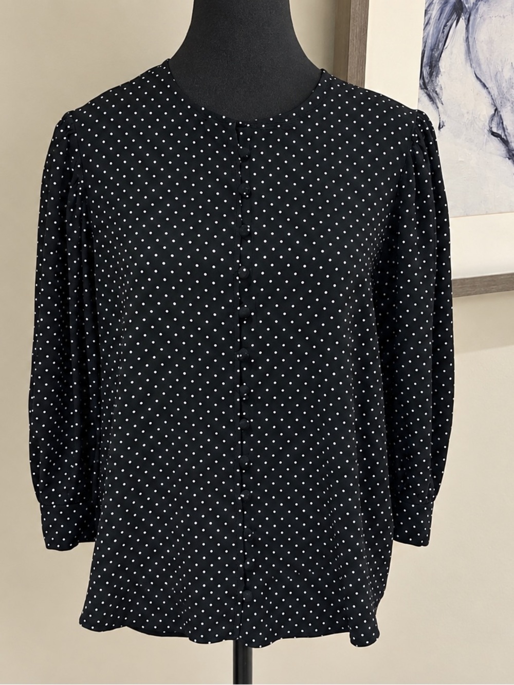 Suzy Shier Black and White Polka Dot Blouse - Picture 2 of 7